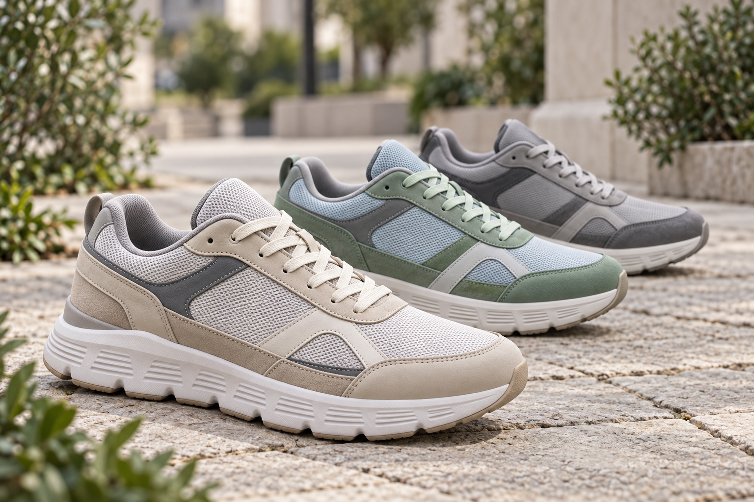 DRIFT Field 01 footwear family in stone, meadow and graphite colorways
